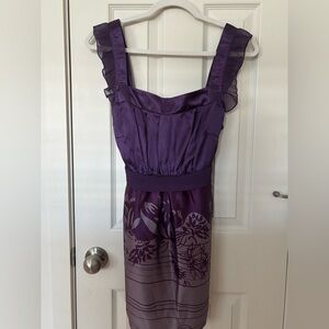 VENUS Vintage Y2K ruffle flowy mini dress purple waist tie back